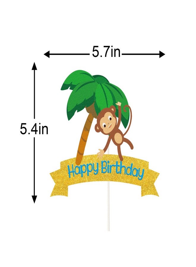 LILIPARTY Glitter Monkey Happy Birthday Cake Topper, Monkey Birthday Cake Decor, Safari Jungle Themed Birthday Party Supplies, Zoo Animals Centerpiece - Image 2